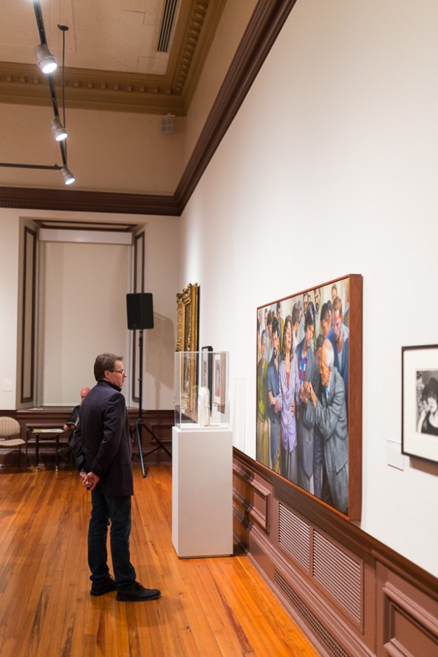 Person viewing art in the Old College Gallery at the University of Delaware
