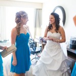 The bride and bridesmaids getting ready