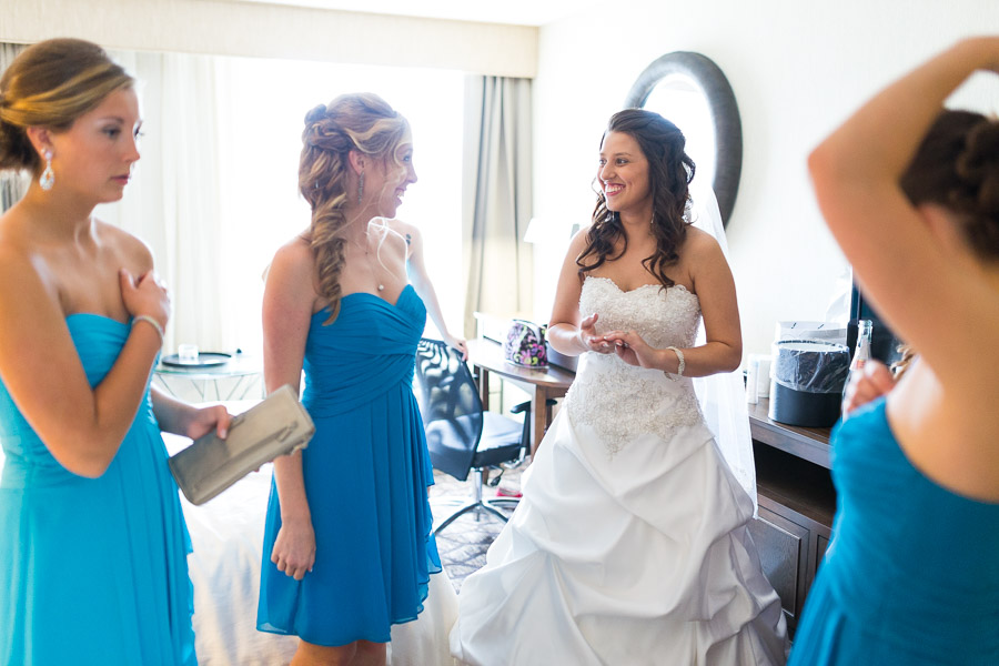 The bride and bridesmaids getting ready