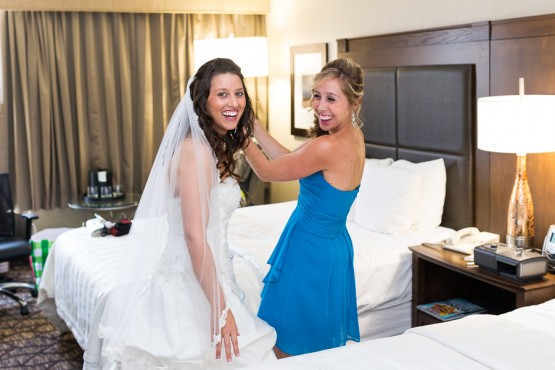 The bride and bridesmaids getting ready