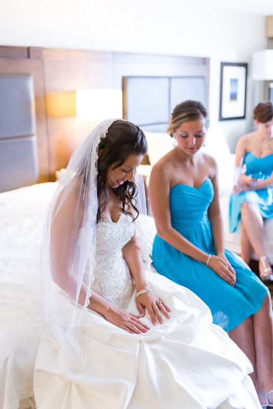 The bride and bridesmaids getting ready