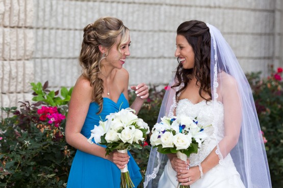 The bride and bridesmaids getting ready
